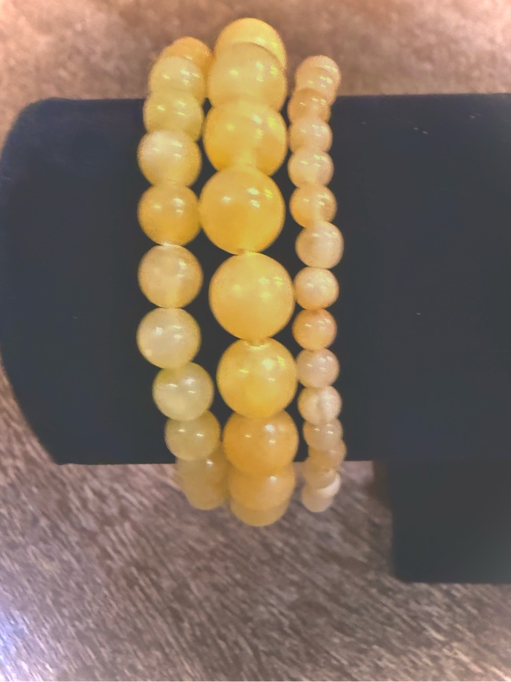Natural Honey Yellow Calcite Gemstone Beaded  Stretch Bracelets Set of 3 Boho